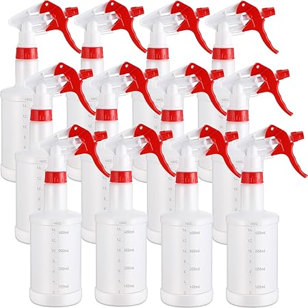 Eccliy 12 Pcs 16 Oz Plastic Spray Bottle, Adjustable Empty Reusable Sprayer for Cleaning, Planting, Water, Bathroom and Kitchen, BBQ, Commercial and Residential(Red,Measurements)