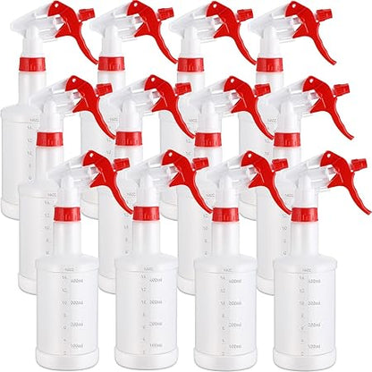 Eccliy 12 Pcs 16 Oz Plastic Spray Bottle, Adjustable Empty Reusable Sprayer for Cleaning, Planting, Water, Bathroom and Kitchen, BBQ, Commercial and Residential(Red,Measurements)