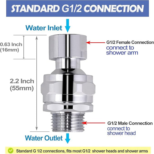 Shower Head Swivel Ball Adapter Brass Adjustable Shower Arm Connector Universal Showering Component Shower Arm Extension, Polished Chrome