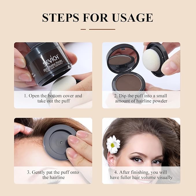 Sevich Hairline Powder, Instantly Conceals Hair Loss, Root Touch up Powder, Hair Shadow Toppers for Women & Men, Touch Up for Thinning Gray Hair, Windproof & Sweatproof(Medium Brown)