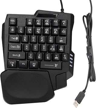 Sazao One Handed Gaming Keyboard, Three Colors Backlight Wide Palm Rest 35 Keys Gaming Keyboard for Computer for Mobile Games
