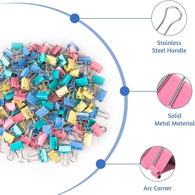 120 Pack Mini Binder Clips, Color Binder Clips, Small Paper Clips 15mm 5/8 Inch. Micro Size Office Clips for Home School Office and Business