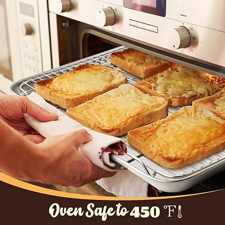 E-far Cookie Sheet with Rack Set, Half Sheet Baking Pan for Oven Cooking, 18x13 Stainless Steel Rimmed Tray with Wire Cooling Rack for Roasting Broiling Bacon Meat Steak - Dishwasher Safe