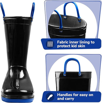 K KomForme Girls Boys Rain Boots Waterproof with Easy on Handles for ToddlerLittle KidBig Kid