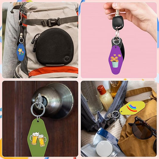 LOTMER 25 PCS Hotel Keychain Blank with Key Rings, 40 Colors Motel Keychain Sublimation Key Chains for DIY Keychains
