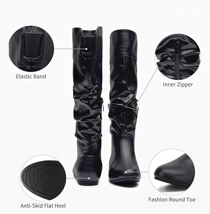 Jeossy Women's 9601 Knee High Boots Tall Slouch Boots with Inside Zipper