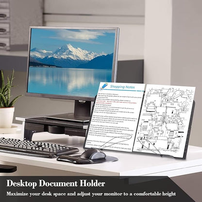 Book Stand, IMAGE Book Holder with a Retaining Clip, Adjustable, Collapsible and Portable, Great for Desktops, Laptops, iPads, Cookbooks, Music Scores and Documents