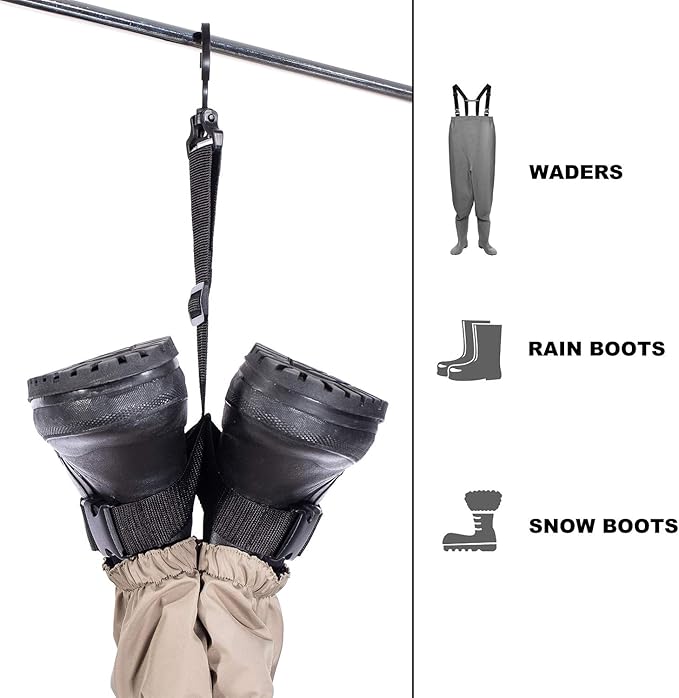 BASSDASH Fishing Wader Boot Hanger Adjustable Strap for Storage Drying