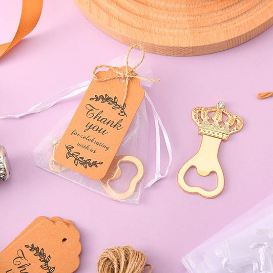 24Pcs Baby Shower Favors for Guests , Baby Bottle Opener Party Return Gifts or Souvenirs with Gift Tags and White Sheer Bags in Bluk (crown)