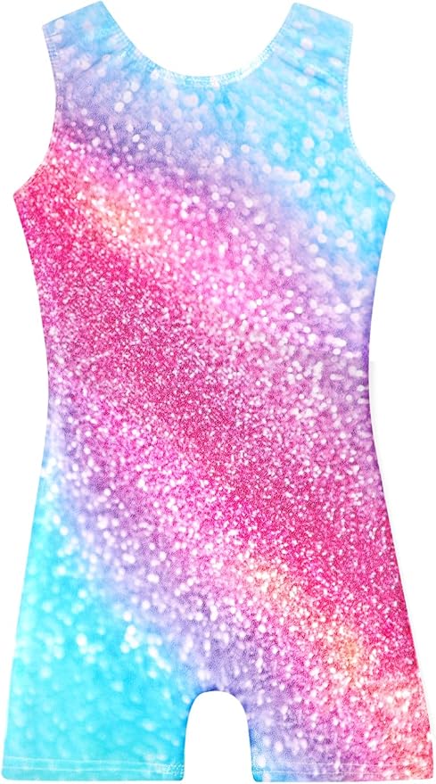 Leotards for Girls Gymnastics Toddler Dance Biketards Mermaid Unicorn Athletic Dance Wear Shiny Rainbow Blue Hotpink