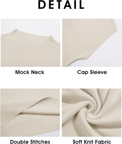 Saodimallsu Womens Short Sleeve Sweater Mock Neck Summer Casual Basic Knit Slim Fitted Pullover Tops Shirt