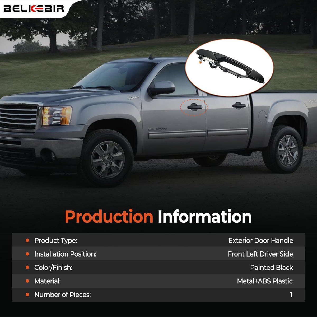 Black Exterior Door Handle Front Left Driver Side Compatible with 2007-2014 Chevy Silverado Suburban Avalanche Tahoe, GMC Sierra Yukon, Cadillac Escalade Replaces 15915149, 20828258, 22738721