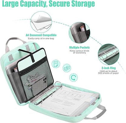 MoKo Zipper Binder, 2 Inch 3 Ring Binder with Zipper,500 Sheets Capacity Zipper Binder with Shoulder Strap & Handle,Multi-Pocket Zipper Binder Organizer for Middle School, Mint Green