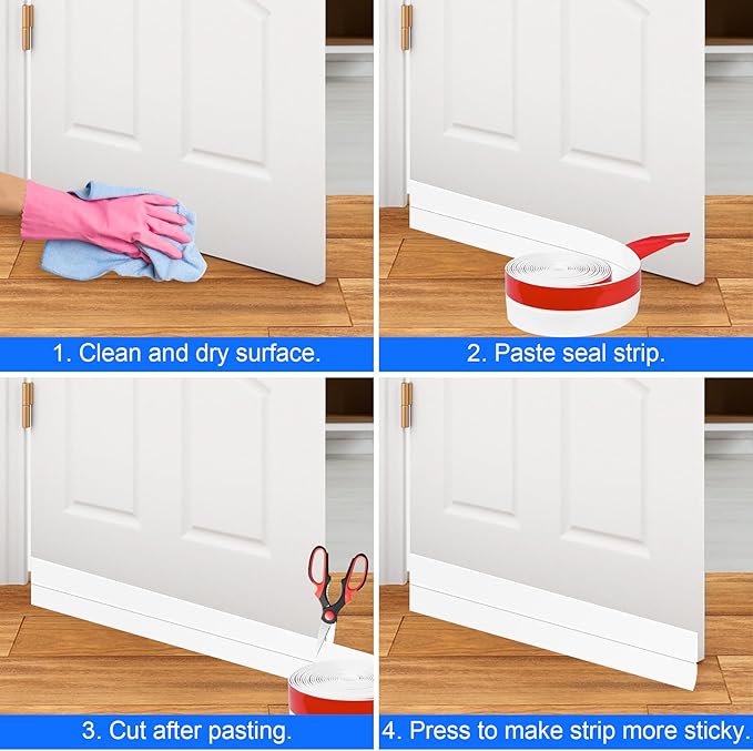 ToLanbbt Weather Stripping Silicone Door Seal Strip 2 in x 20 ft Door Draft Stopper Self Adhesive Door Draft Tape, Side  Bottom Gaps Insulation Strip for Glass Shower Door Sliding Door Window, White