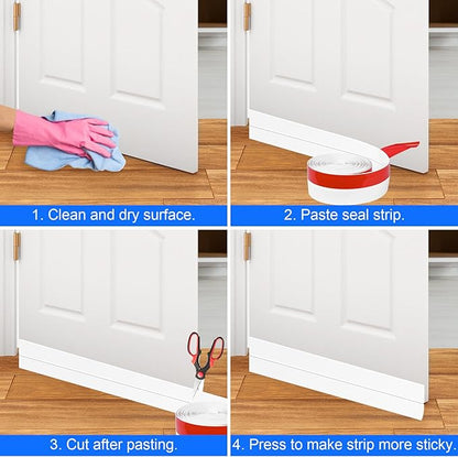 ToLanbbt Weather Stripping Silicone Door Seal Strip 2 in x 20 ft Door Draft Stopper Self Adhesive Door Draft Tape, Side  Bottom Gaps Insulation Strip for Glass Shower Door Sliding Door Window, White