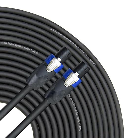 GLS Audio 100 feet Speaker Cable 12AWG 4 Conductor Patch Cords for Bi-Amp - 100 ft Speakon to Speakon Professional 4C Black Neutrik NL4FX (NL4FC) 12 Gauge Wire - Pro 100' Speak-on 12G 4 Cond - Single