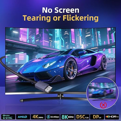 8K DisplayPort Cable 1.4, 3.3 FT DP Cable (VESA Certified, 8K60Hz, 4K60Hz120Hz240Hz, 2K120Hz165Hz240Hz), 32.4Gbps High Refresh Rate for Gaming MonitorHDRHDCPFreeSyncG-Sync