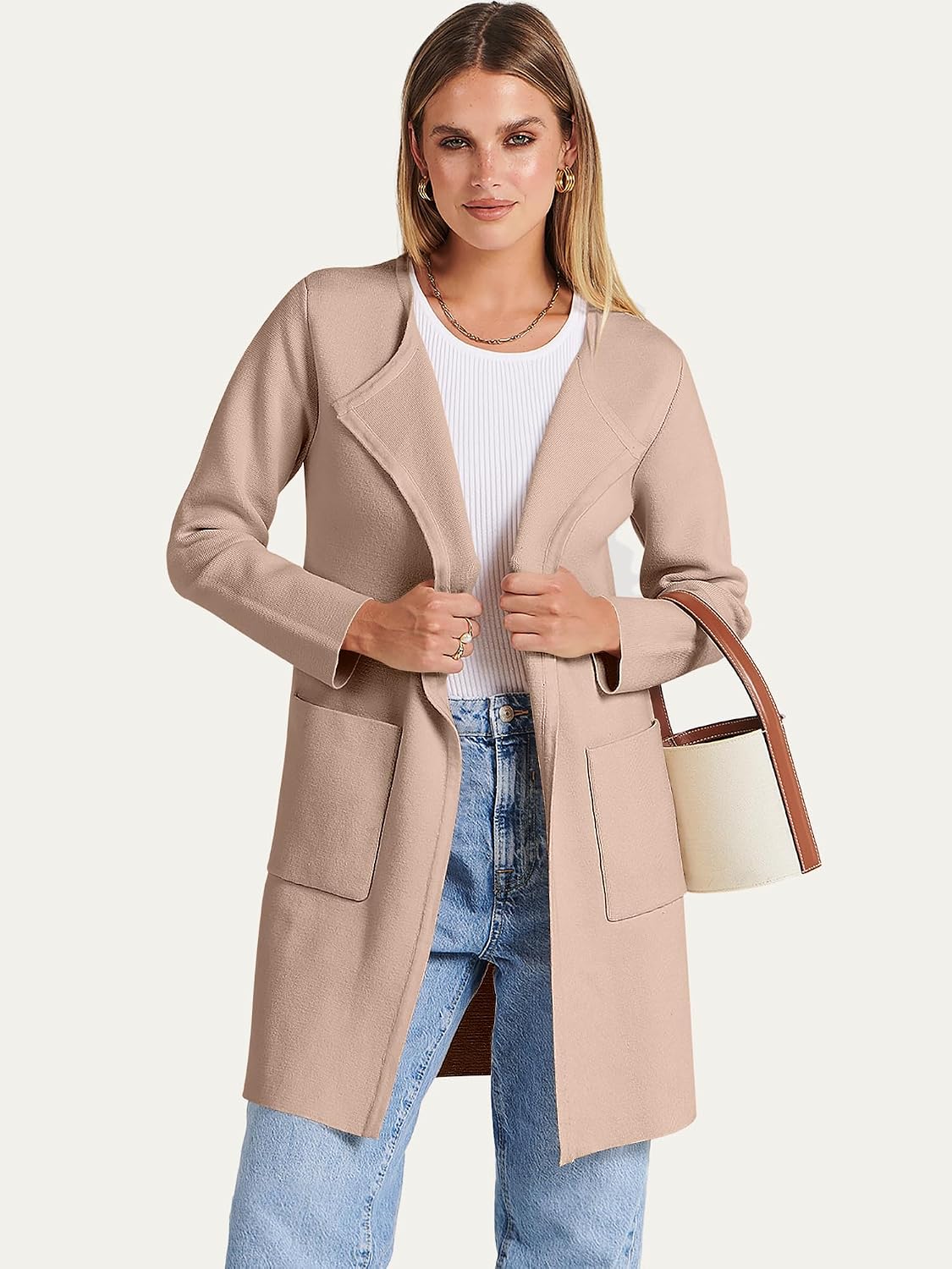 ANRABESS Womens Cardigan Sweater Open Front Knit Long Coatigan Dressy Casual Jacket Coat 2025 Fall Outfits Classy Clothes
