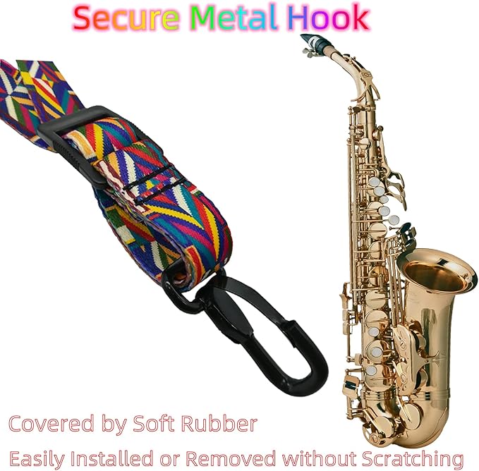 Saxophone Neck Strap Soft Padded Rainbow Braided Pattern for Alto Baritone Soprano Sax