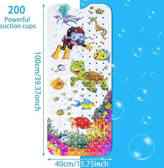 Baby Bath Mat for Tub for Kids,Bathtub Mat Non Slip BPA Free for Kids,Cartoon Mat Non Slip Bath Tub Mat with Suction Cups  Drain Holes for Bathroom,Machine Washable,Size : 39.37x16.75in(100x40cm)