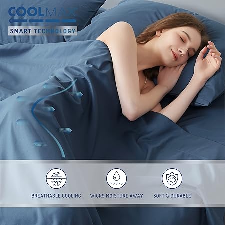 Degrees of Comfort Coolmax Cooling Sheets  Queen Size Bed Sheet Set for Hot Sleepers  Soft Fabric with Deep Pocket, Teal 4PC
