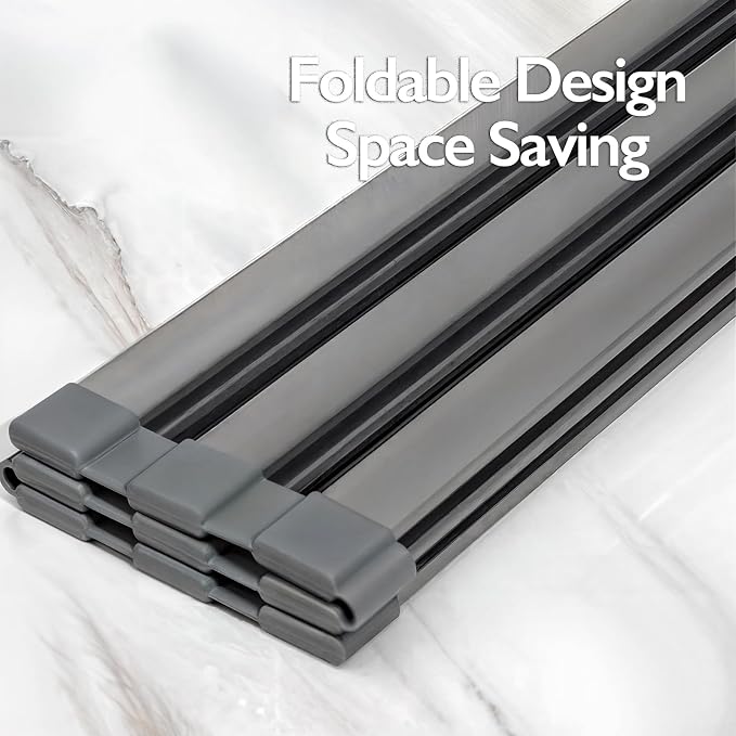 Large Rollable Dish Drying Rack,Over The Sink Drying Rack Sink Cover Kitchen Sink Accessories Kitchen Rolling up alluminum Drainer, Foldable,Rollable?Black 17.9''x13)