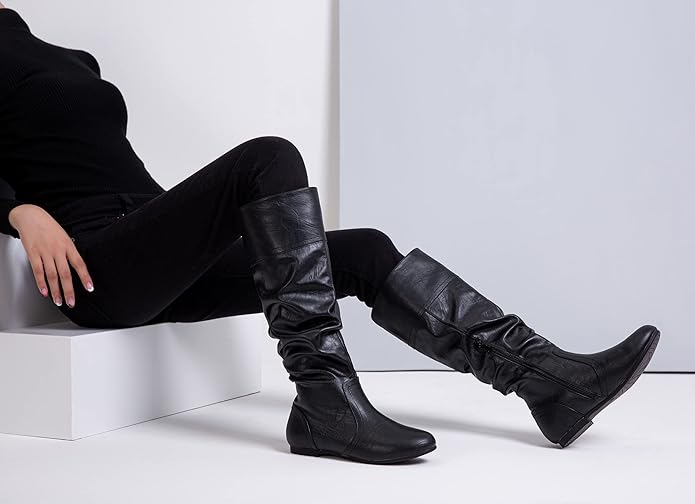 Jeossy Women's 9601 Knee High Boots Tall Slouch Boots with Inside Zipper
