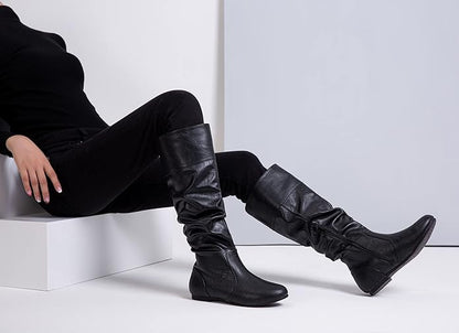 Jeossy Women's 9601 Knee High Boots Tall Slouch Boots with Inside Zipper