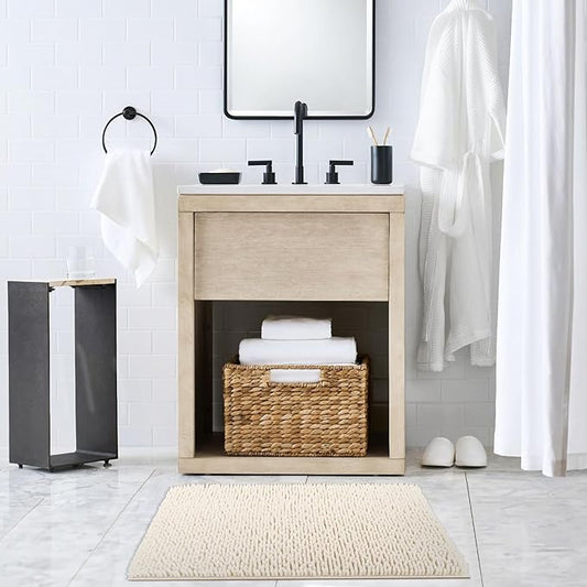 TECHMILLY Soft Fluffy Chenille Bathroom Rugs, Non Slip Absorbent Bath Mats for Bathroom, Washable and Quick Dry, Navy, 17" x 24"