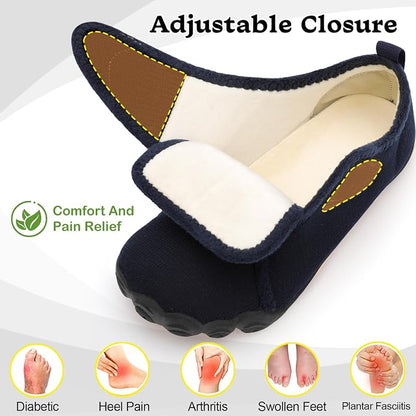 relxfeet Men's Diabetic Slippers Wide Width Adjustable Fit | Soft Upper, Cozy Lining, Removable Insole, Non-Slip Rubber Sole, Indoor Outdoor House Shoes for Neuropathy and Swollen Feet
