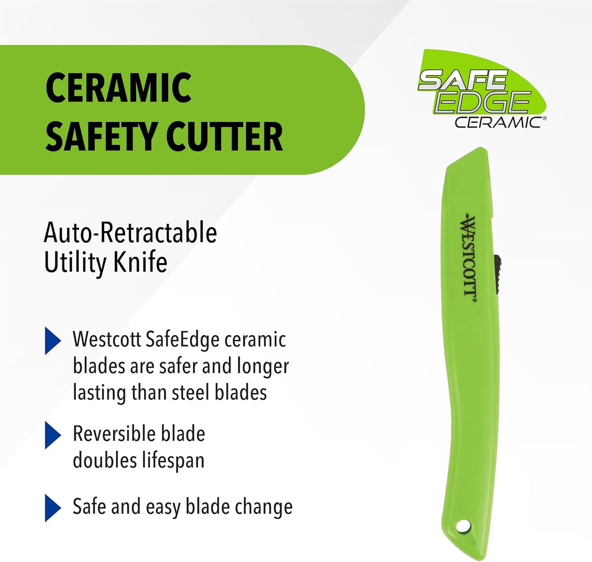 Westcott 17519 Full-Size Ceramic Blade Box Cutter, Retractable Utility Knife