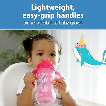 Dr. Brown's Milestones Insulated Sippy Cup with Straw and Handles, Spill-Proof Tumbler with Lid, 2-Pack, Pink, 10 oz300 mL, BPA Free, 12m