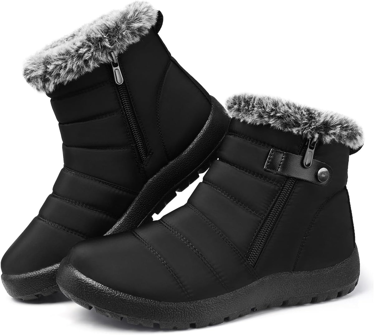 SHIBEVER Women Winter Snow Boots: Black Waterproof Walking Booties Non Slip Fur Lined Warm Outdoor Ankle Short Boot