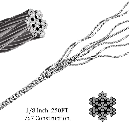 AGTEK Wire Rope 18 Inch Stainless Steel Aircraft Cable for Decking Railings, 250 FT, 7x7 Strands Construction
