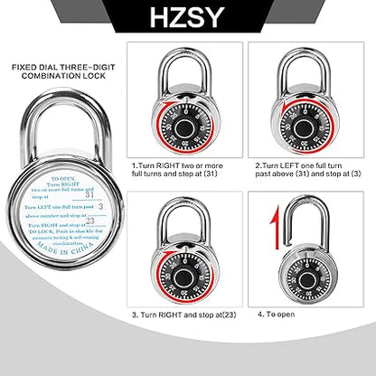 Combination Padlock 1 Pack, Fixed Dial Combination Padlock with Different Combinations, 2 in. Wide. Black Turntable, Lock for Gym  Locker, School, Toolbox, and More