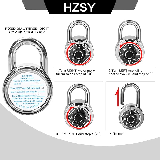 Combination Padlock 1 Pack, Fixed Dial Combination Padlock with Different Combinations, 2 in. Wide. Black Turntable, Lock for Gym  Locker, School, Toolbox, and More