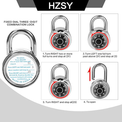 Combination Padlock 1 Pack, Fixed Dial Combination Padlock with Different Combinations, 2 in. Wide. Black Turntable, Lock for Gym  Locker, School, Toolbox, and More