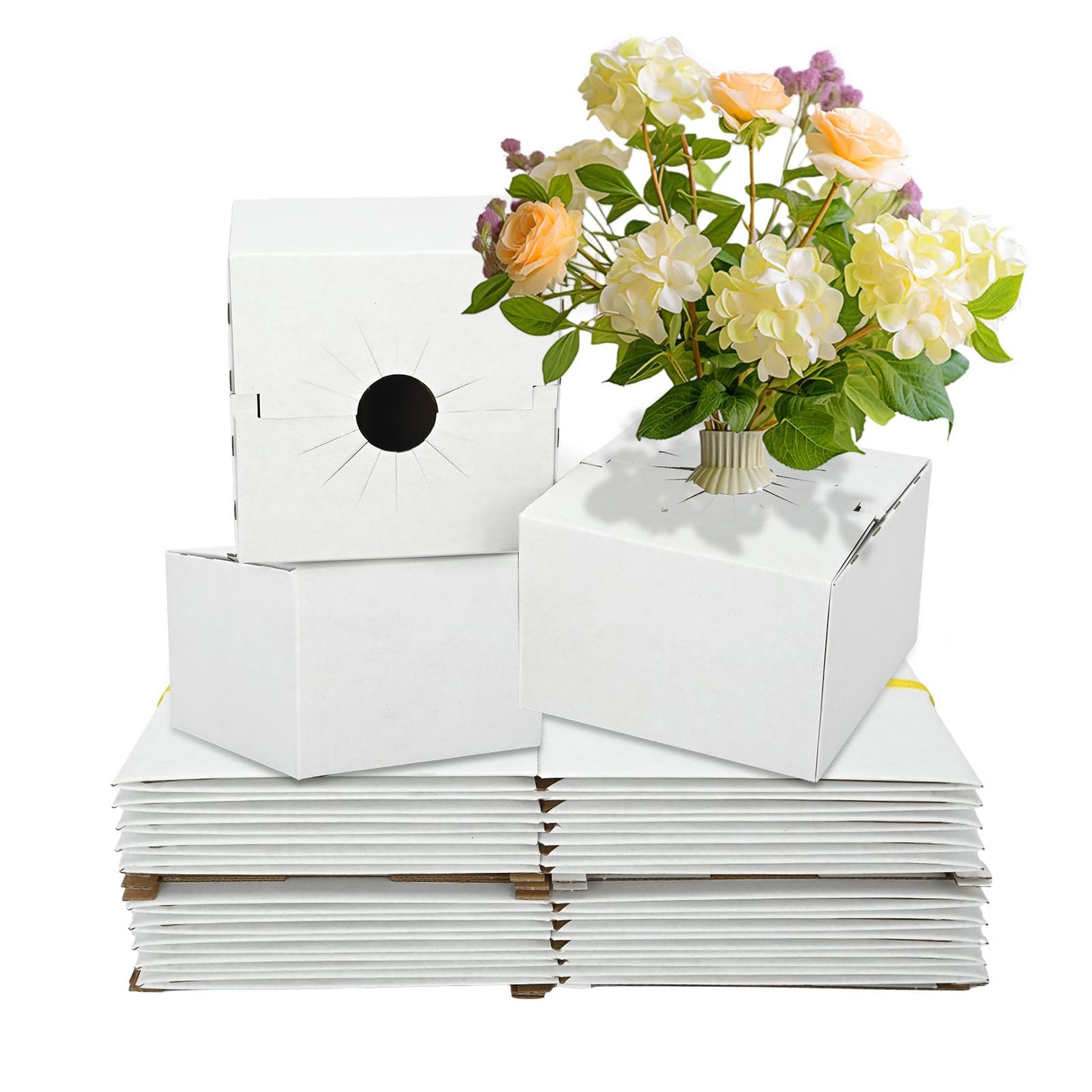 tonchean 100PCS Cardboard Delivery Boxes for Florists, Quick Fold Florist Delivery Box, Flower and Vase Boxes for Secure Floral Arrangements During Transport