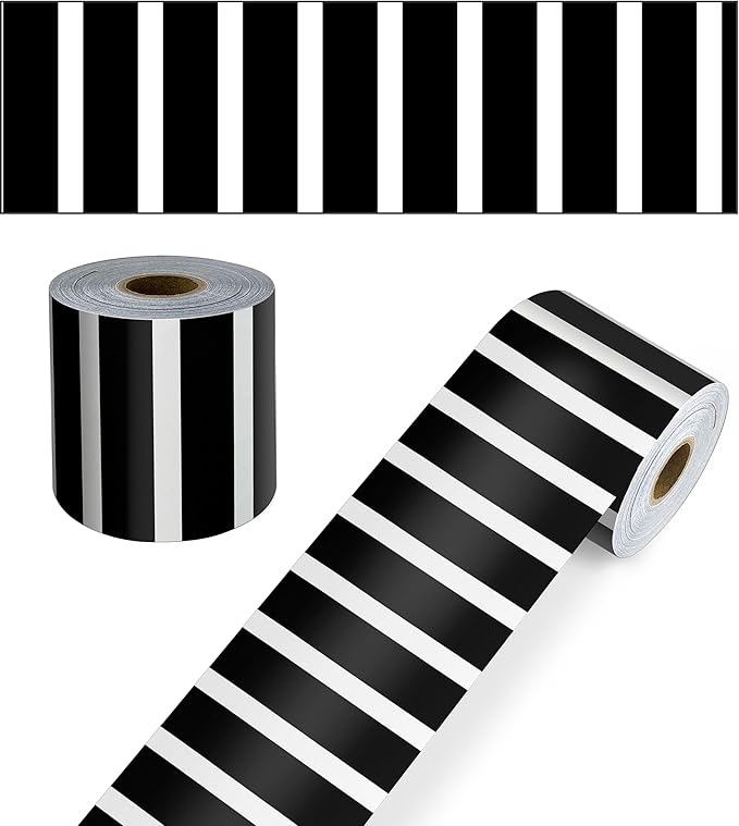 Carson Dellosa 65Ft of Black and White Stripes Bulletin Board Borders, 1 Roll of Trim for Rolling Whiteboard, Posterboard, Party, Office Decorations, and Classroom Decor