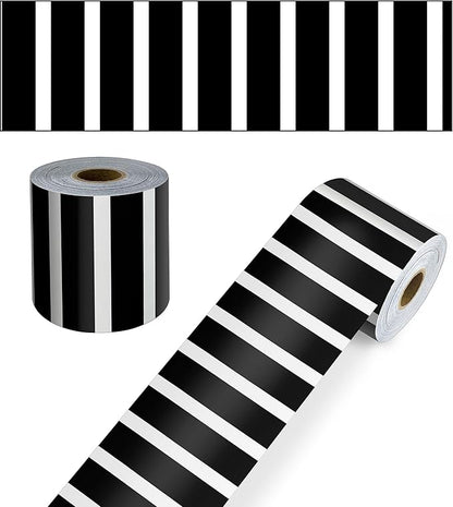 Carson Dellosa 65Ft of Black and White Stripes Bulletin Board Borders, 1 Roll of Trim for Rolling Whiteboard, Posterboard, Party, Office Decorations, and Classroom Decor