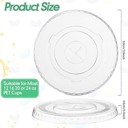 200 Pcs Clear Flat Lids Plastic Disposable PET Cup Lids with Straw Slot Fits for 12 oz, 16 oz, 20 oz and 24 oz Cups for Summer Iced Coffee, Ice Cream, Slush, Milkshake, Party Supplies