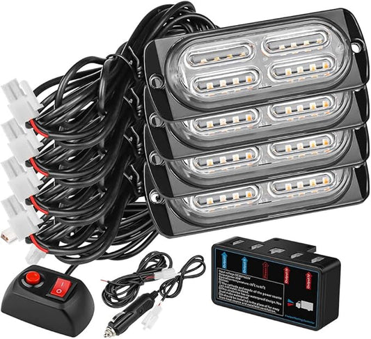 Updated Emergency Strobe Warning LED Lamp Kit, 4 Pods, 20 LEDs, 18 Flash Patterns for Warning Strobe Light, Emergency Light, Light