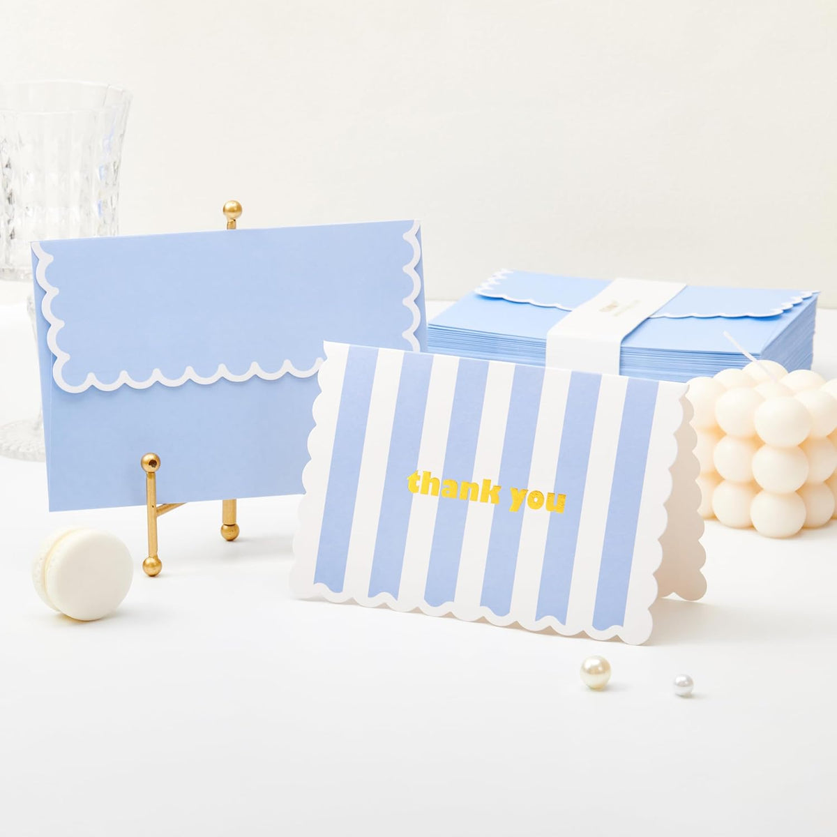 Crisky 4x6 3 Assortment Gold Foil Wavy Blue Thank You Cards with Envelopes (50 Pack) for Birthday, Baby Shower, Bridal Shower, Wedding, Graduation
