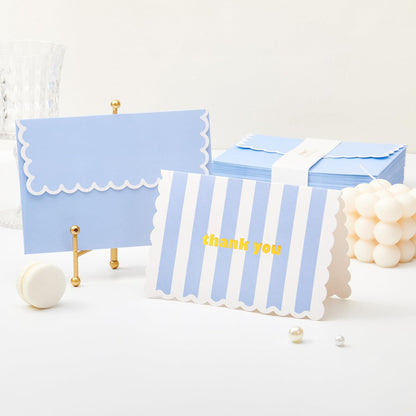 Crisky 4x6 3 Assortment Gold Foil Wavy Blue Thank You Cards with Envelopes (50 Pack) for Birthday, Baby Shower, Bridal Shower, Wedding, Graduation