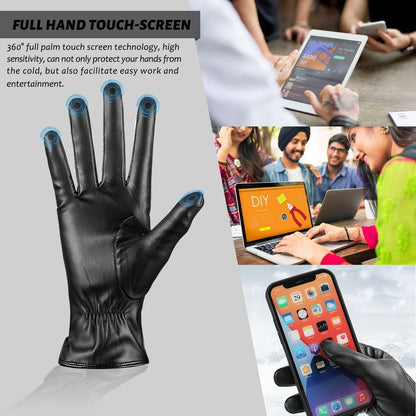 ISHISBEB Leather Gloves for Women Winter Warm Gloves Touch Screen Warm Wool Lined Texting Driving Gloves