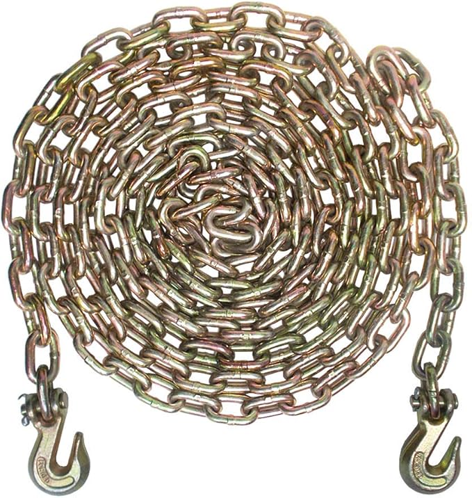 5/16" x 20' G70 Transport Chains with Clevis Grab Hooks - 4,700 LB Working Load Limit for Tow and Hauling on Flatbed, Trailers, Truck (1 - Pack)
