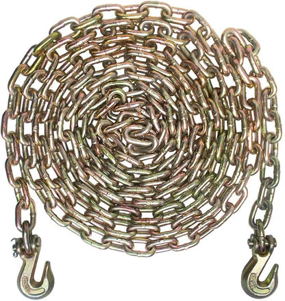 5/16" x 20' G70 Transport Chains with Clevis Grab Hooks - 4,700 LB Working Load Limit for Tow and Hauling on Flatbed, Trailers, Truck (1 - Pack)