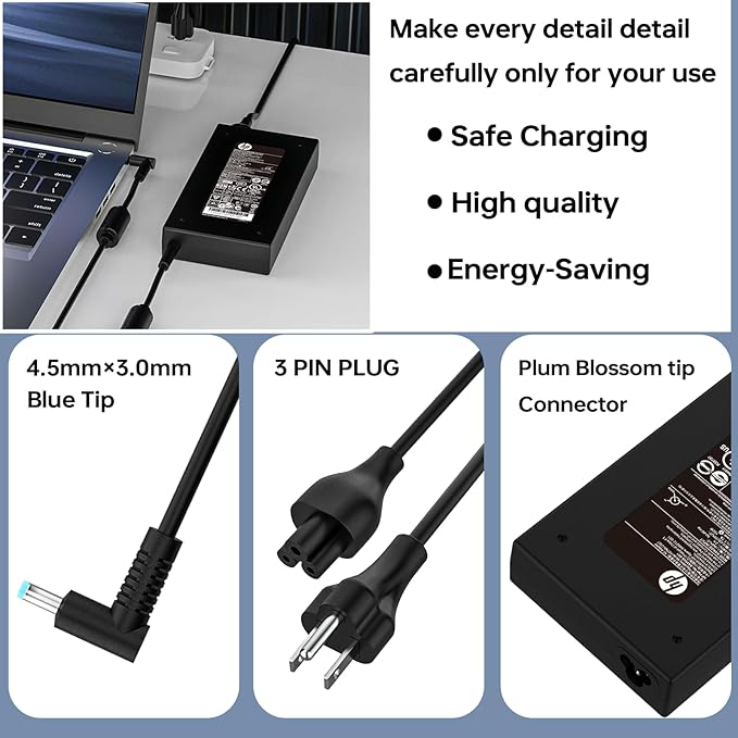 150W 7.7A AC Charger 917649-850 fit for HP ZBook 15 G4 G5 G6 Fury 15 17 G7 G8 HP Victus Charger 150W TPN-CA11 TPN-DA09 Blue Tip Laptop Power Supply Adapter