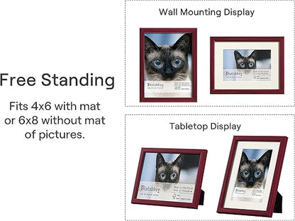 VIOLABBEY 6x8 Picture Frame Red, Photo Frame Set of 4, Display 4x6 Photo with Mat and 6x8 without Mat, Wall or Tabletop, HD Real Glass
