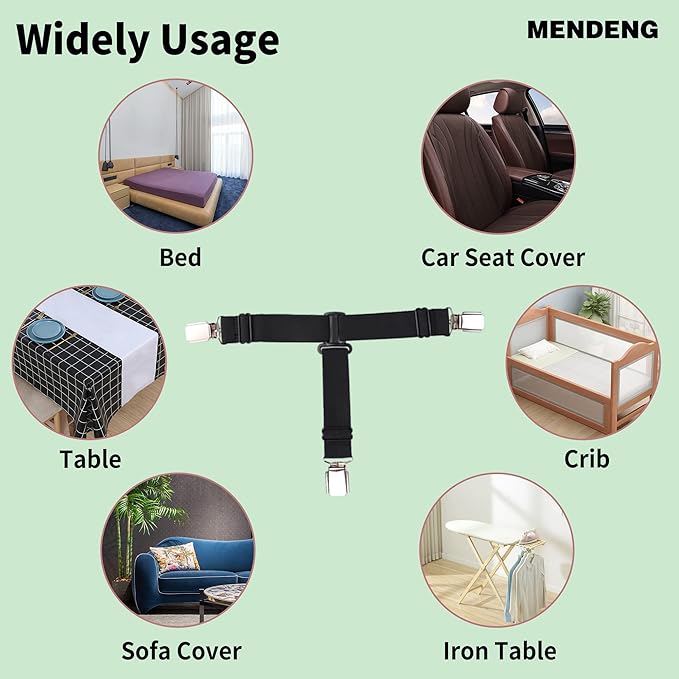 MENDENG Sheet Straps Fitted Sheet Clips Holder Surspeners Keep Sheets in Place Bed Sheet Fasteners Gripper Black 4P